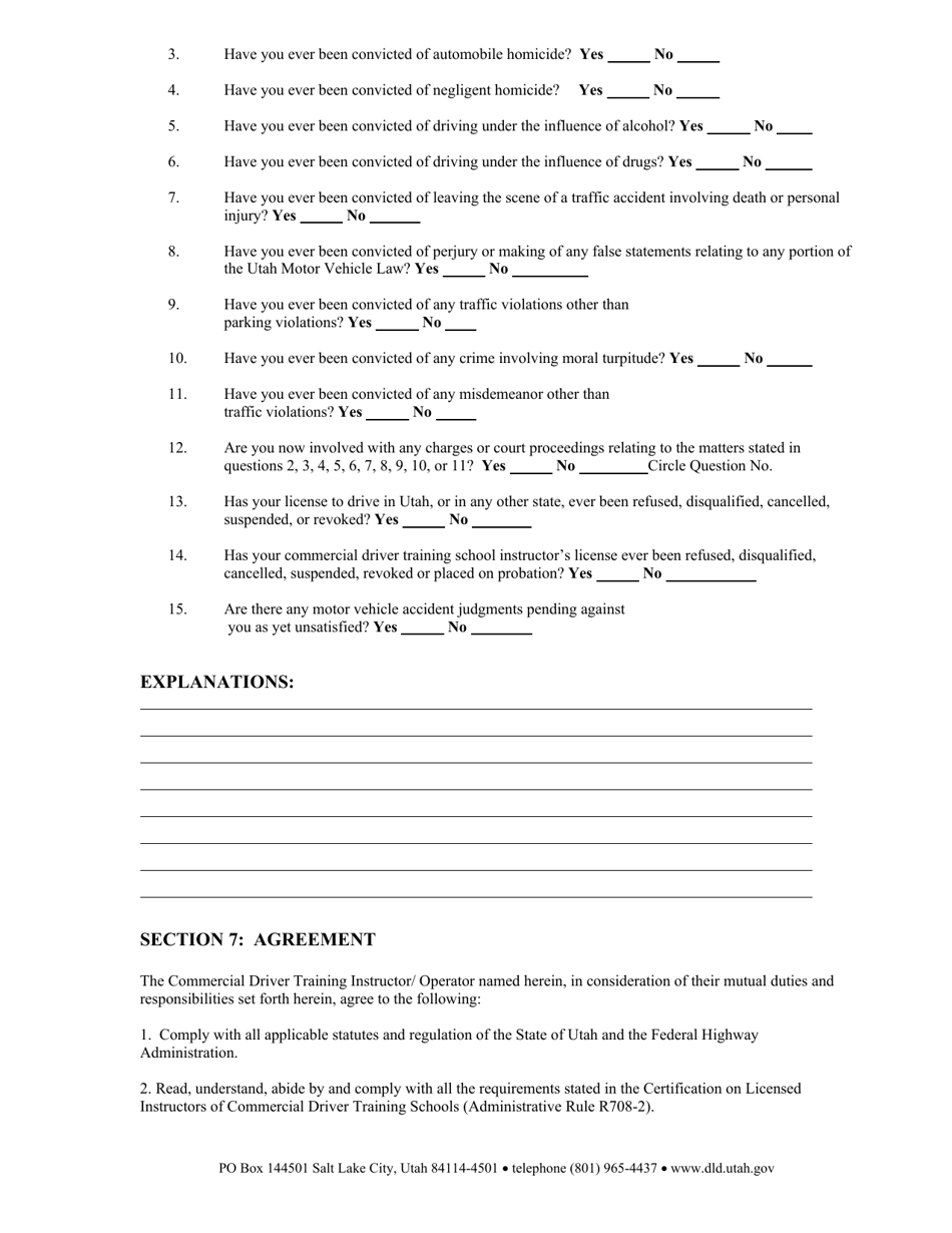 Commercial Driver Training Instructor / Operator Certification Application - Utah, Page 4