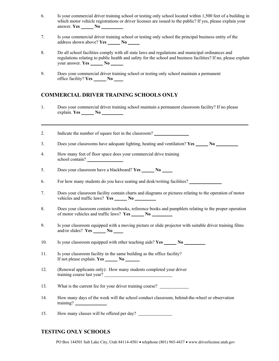Commercial Driver Education School / Testing Only School Application - Utah, Page 4