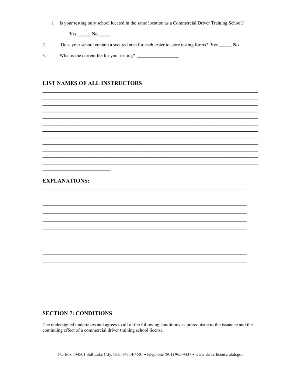 Commercial Driver Education School / Testing Only School Application - Utah, Page 5