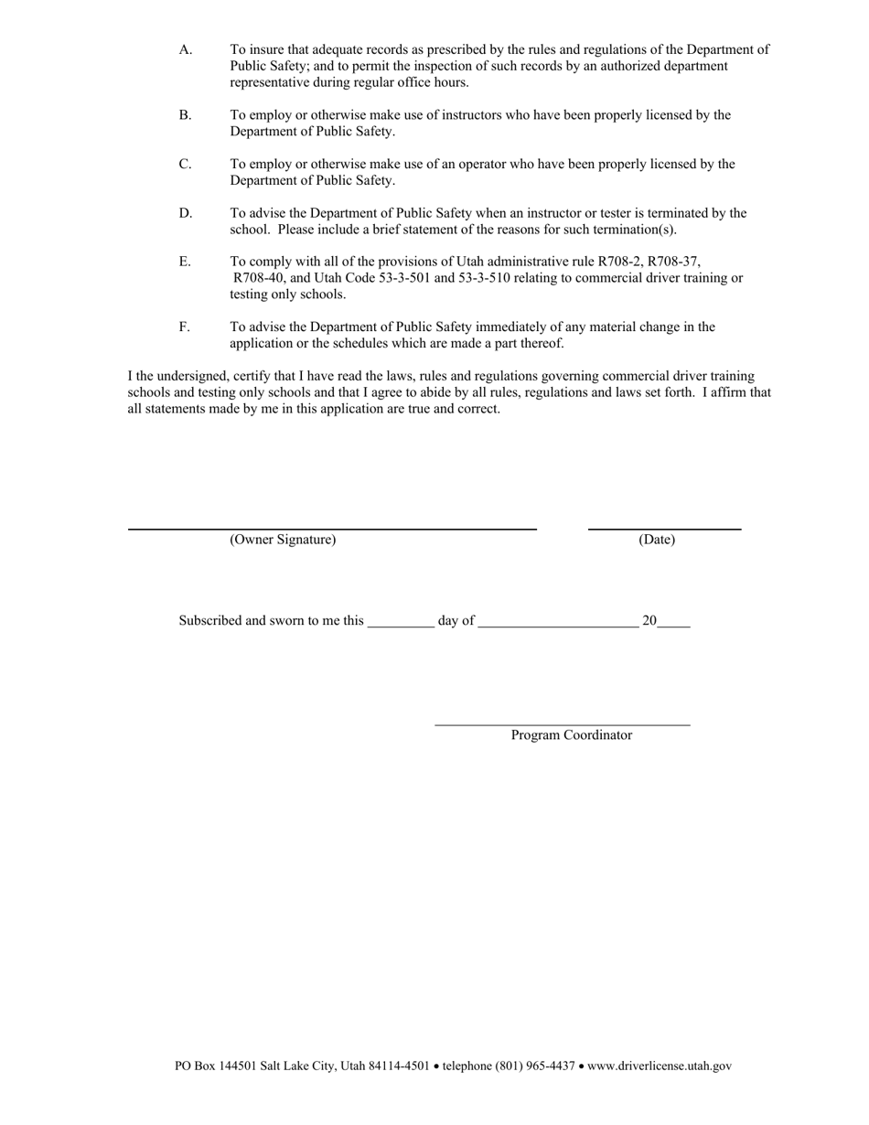 Commercial Driver Education School / Testing Only School Application - Utah, Page 6