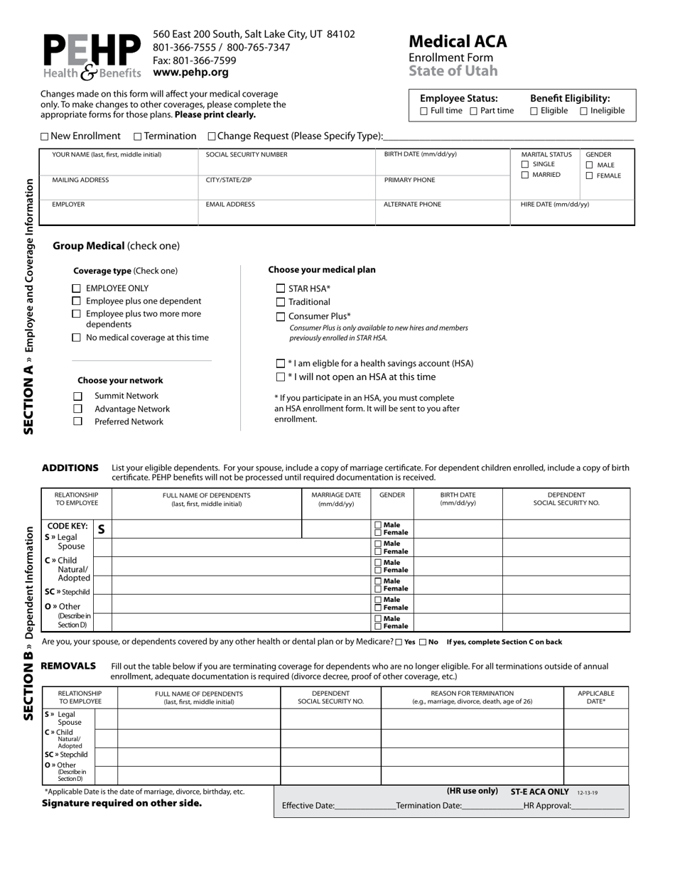 utah medical aca enrollment form download printable pdf templateroller