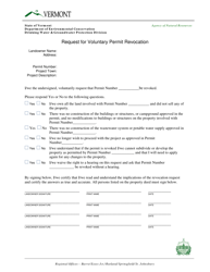 Document preview: Request for Voluntary Permit Revocation - Vermont