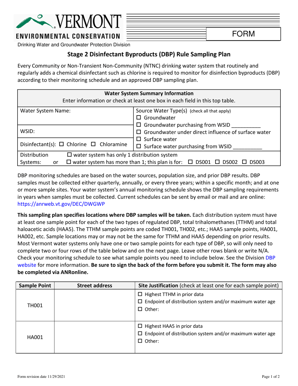 Stage 2 Disinfectant Byproducts (Dbp) Rule Sampling Plan - Vermont, Page 1