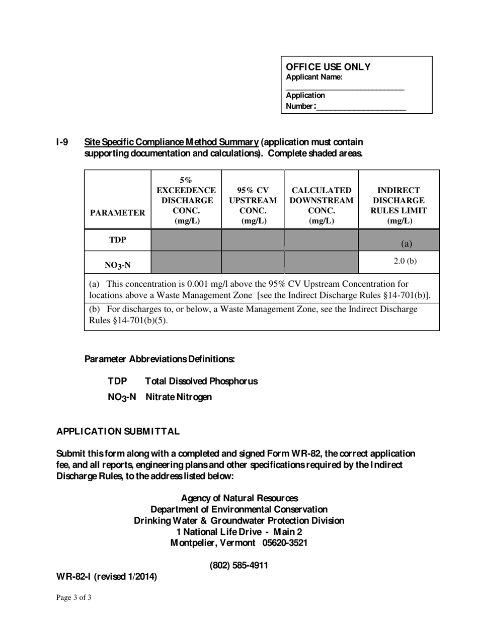 Form WR-82 Schedule I Indirect Discharge Permit Application - Vermont, Page 3