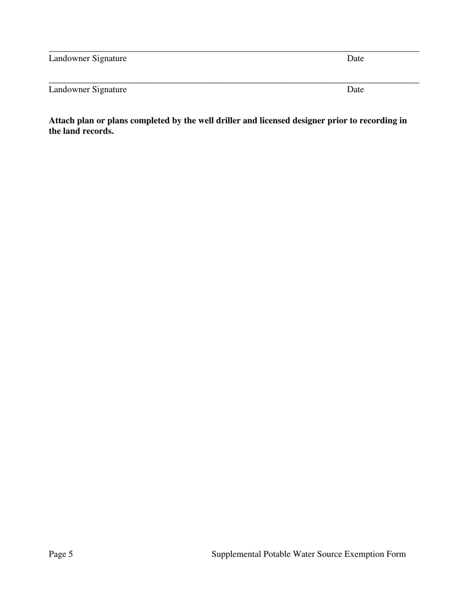 Supplemental Potable Water Source Exemption Form - Vermont, Page 5