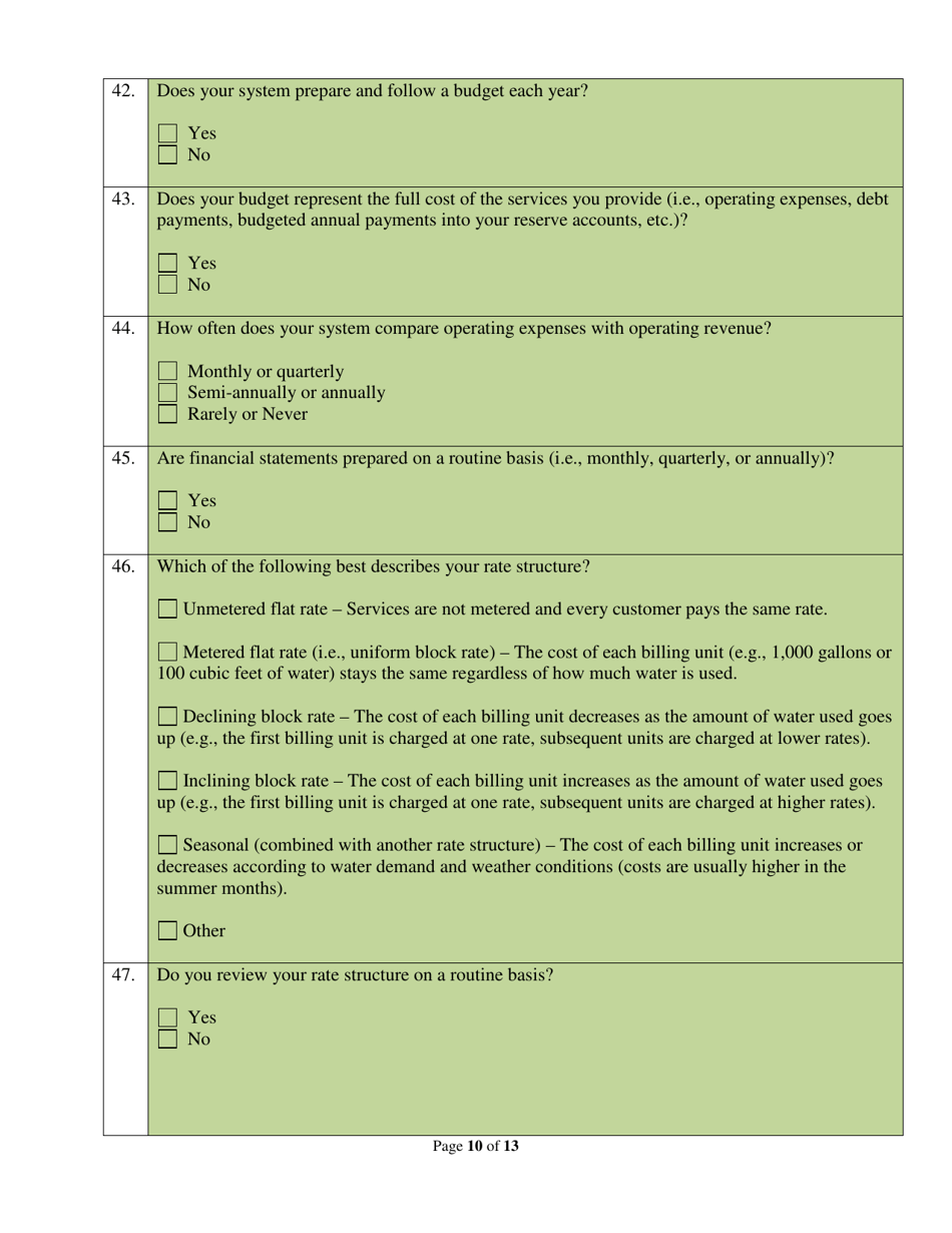 Drinking Water System Capacity Self-evaluation - Vermont, Page 10