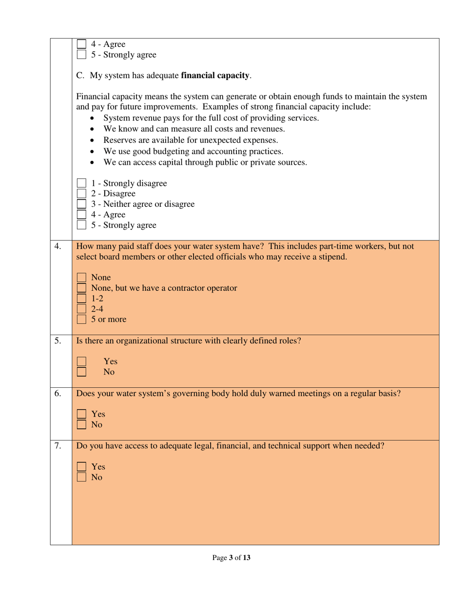 Drinking Water System Capacity Self-evaluation - Vermont, Page 3