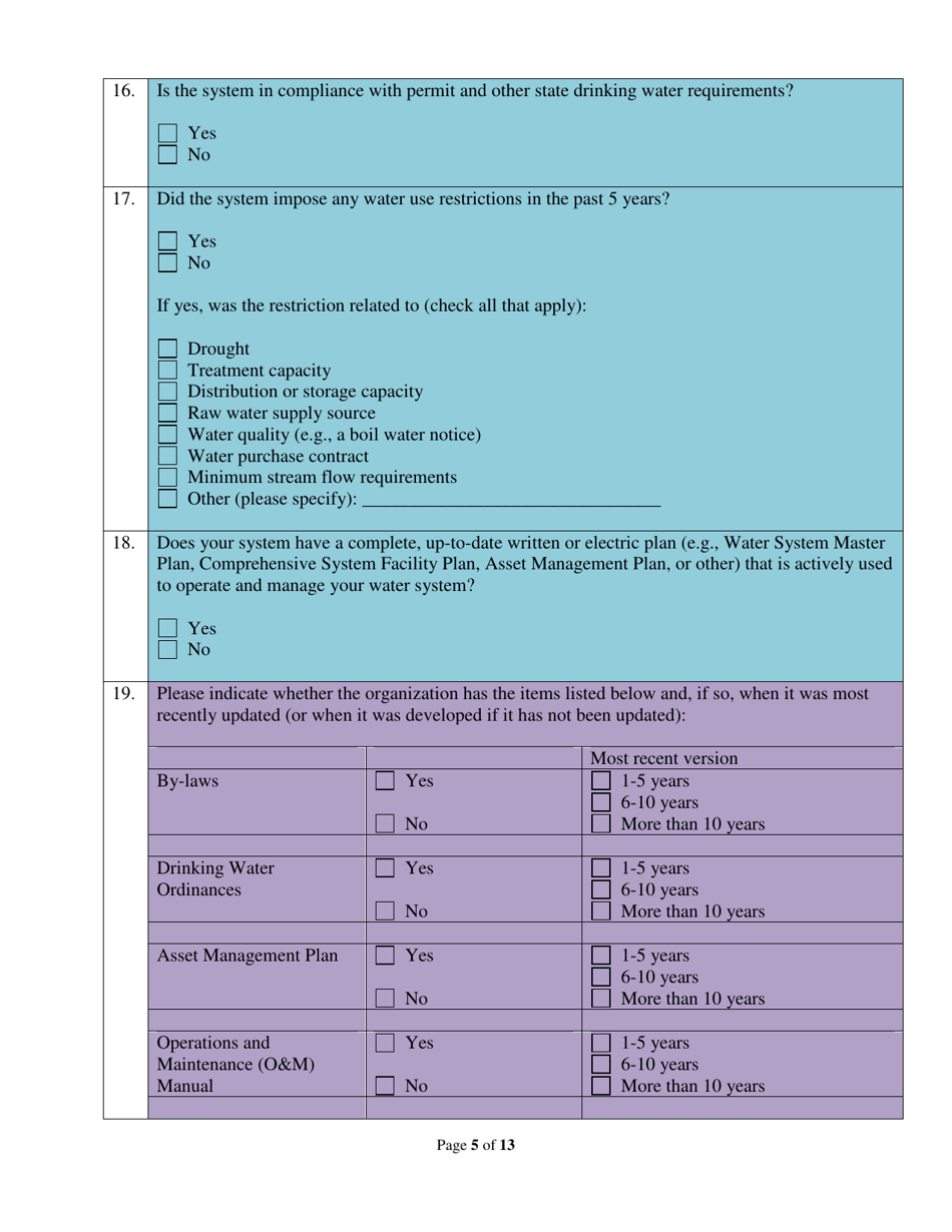 Drinking Water System Capacity Self-evaluation - Vermont, Page 5