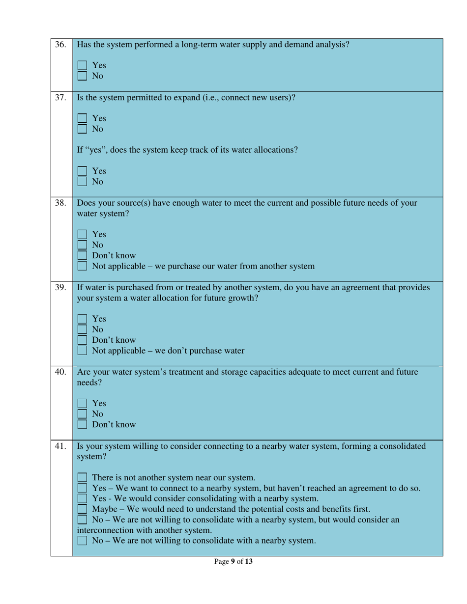 Drinking Water System Capacity Self-evaluation - Vermont, Page 9