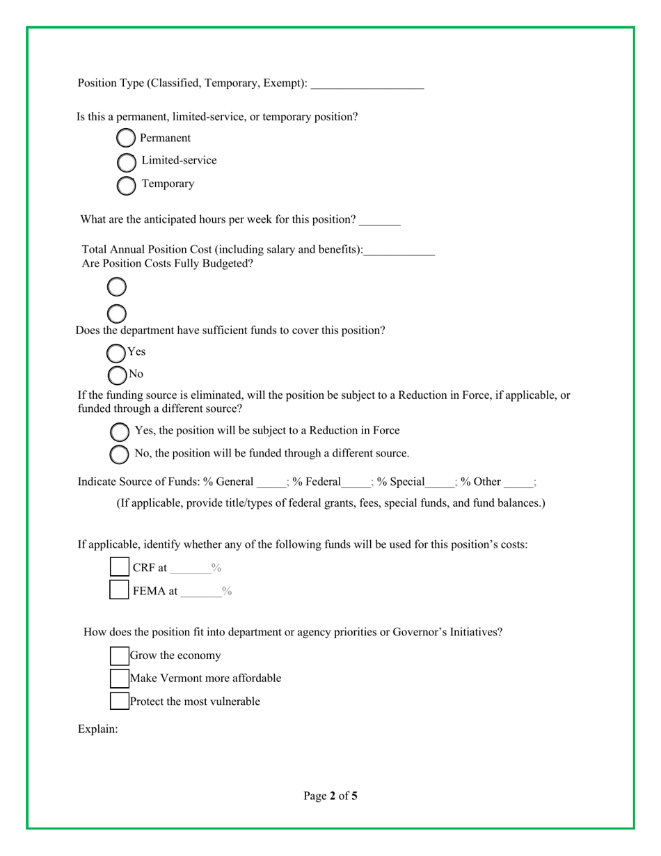 Request for Hiring Approval - Vermont, Page 2