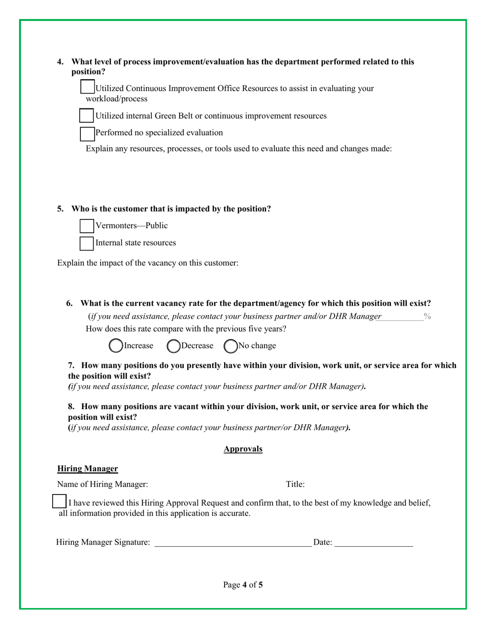Request for Hiring Approval - Vermont, Page 4