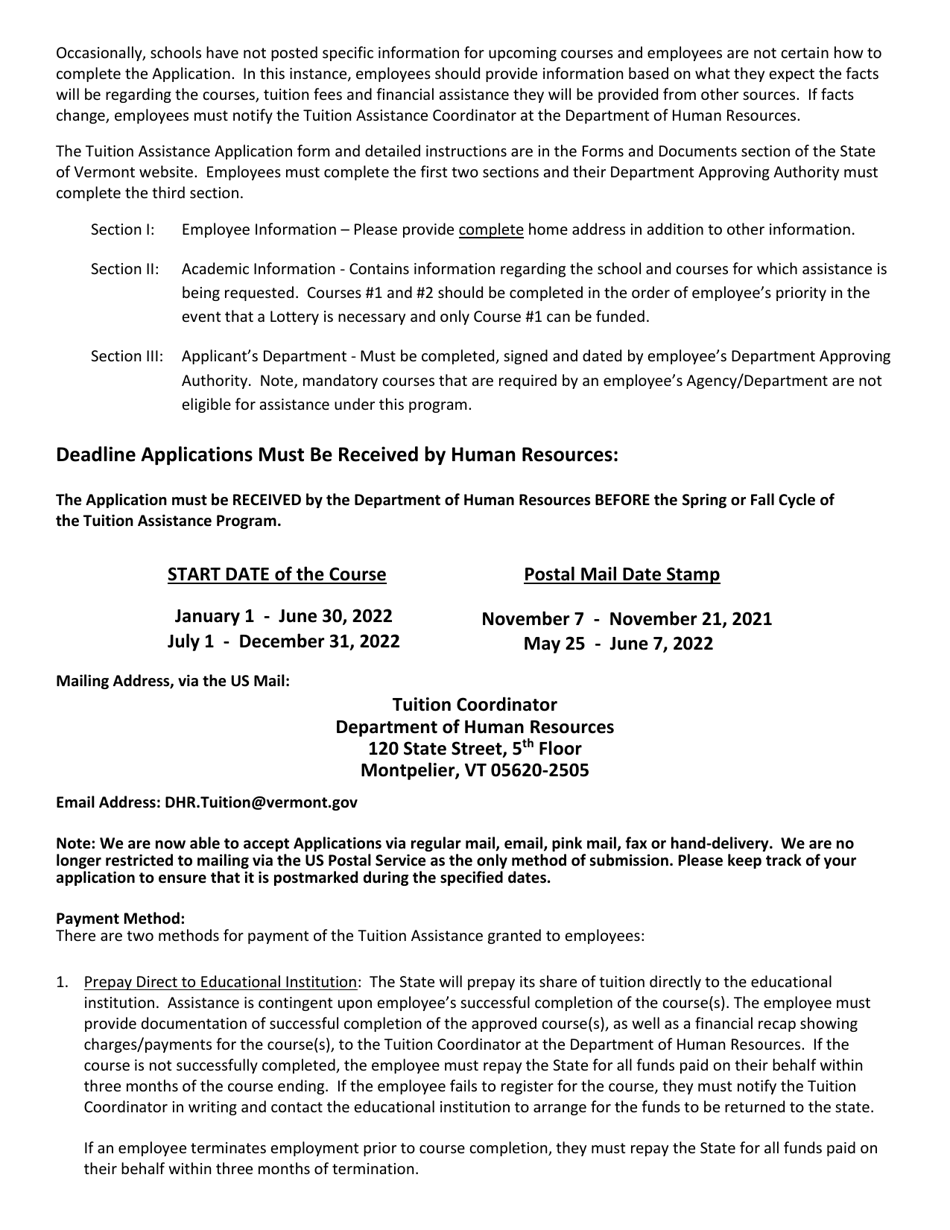 Tuition Assistance Application - Vermont, Page 3