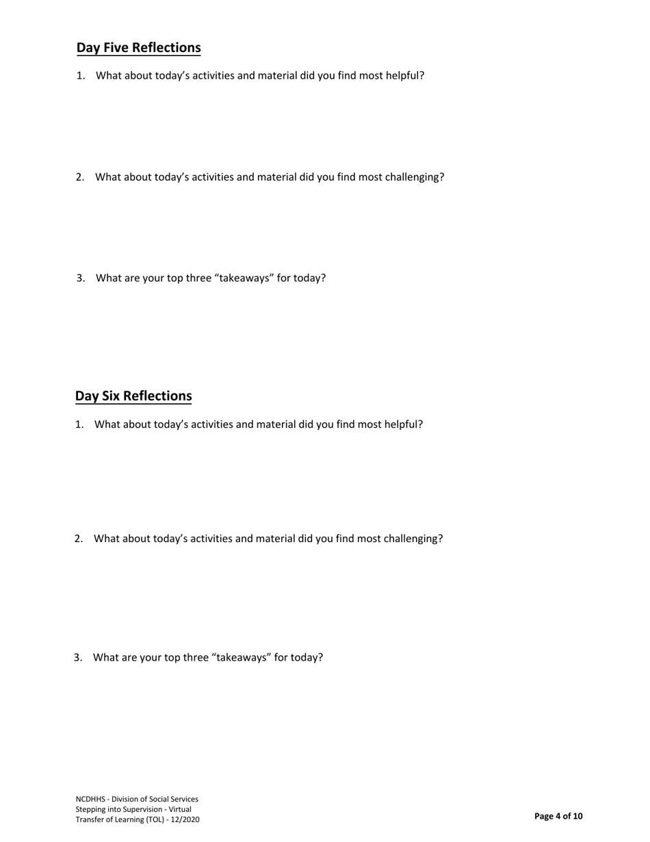 Transfer of Learning Tool (Tol) for Stepping Into Supervision - North Carolina, Page 4