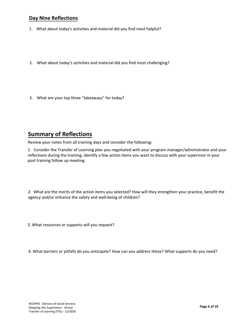 Transfer of Learning Tool (Tol) for Stepping Into Supervision - North Carolina, Page 6