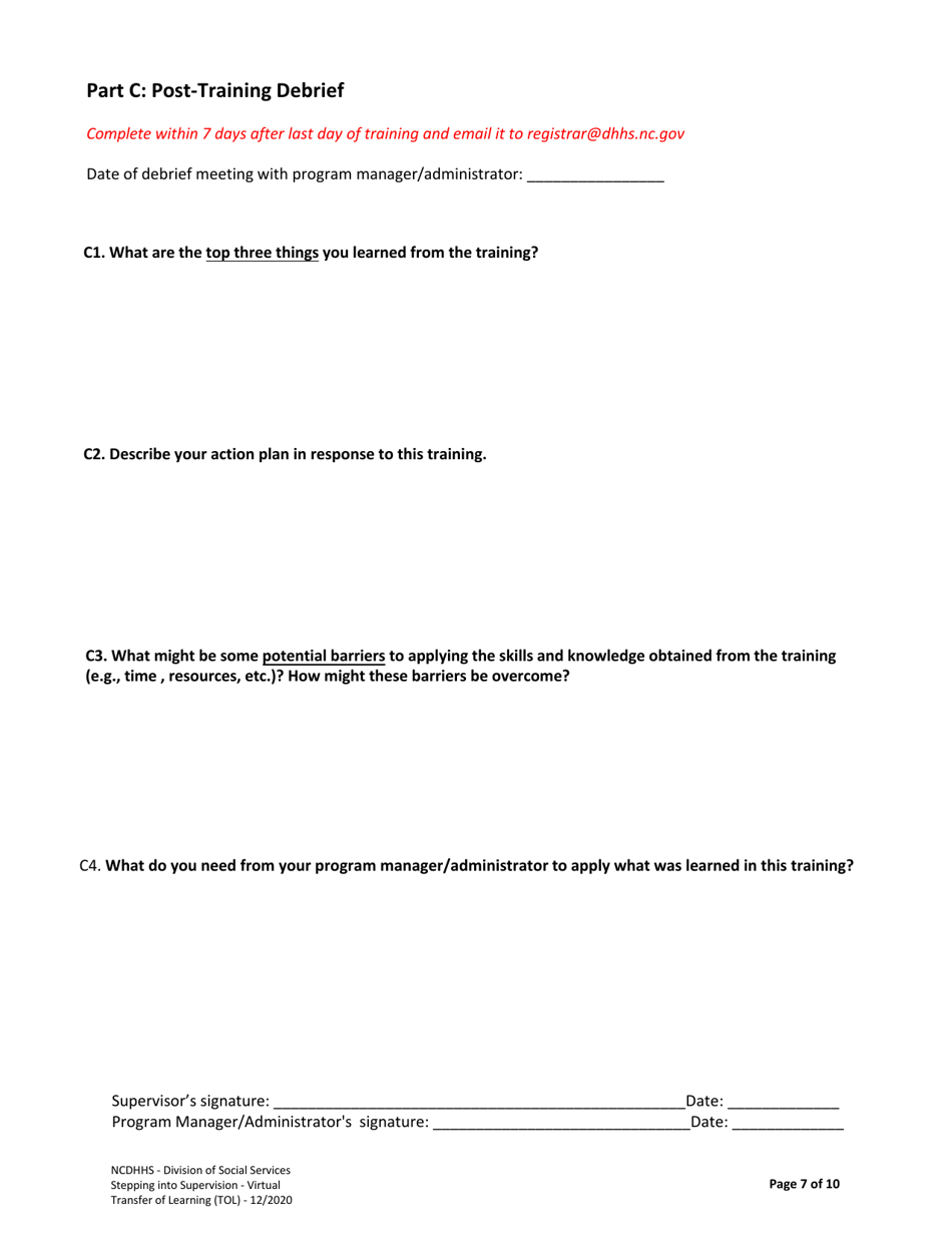 Transfer of Learning Tool (Tol) for Stepping Into Supervision - North Carolina, Page 7