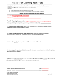 Document preview: Transfer of Learning Tool (Tol) for Stepping Into Supervision - North Carolina