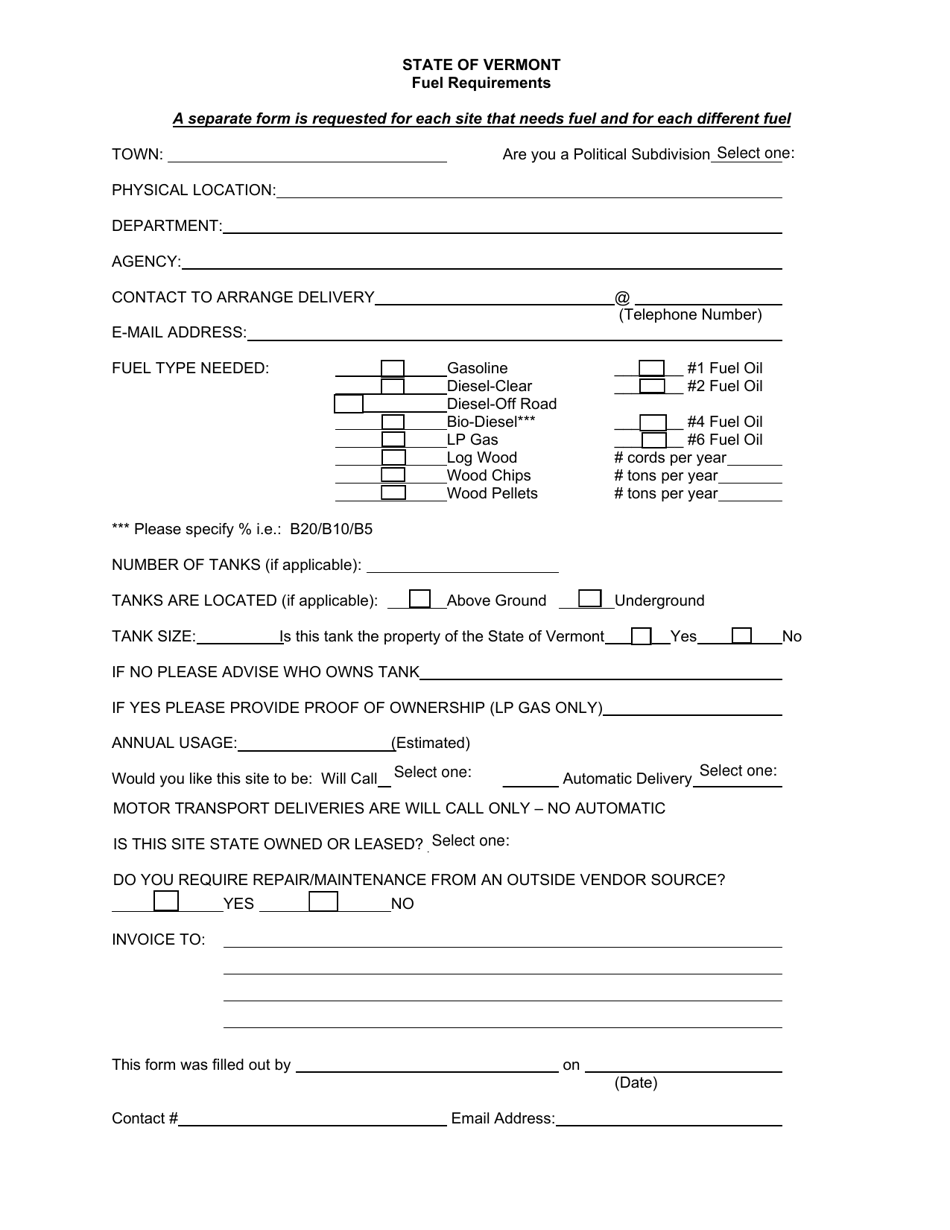 Vermont Fuel Requirements Fill Out, Sign Online and Download PDF