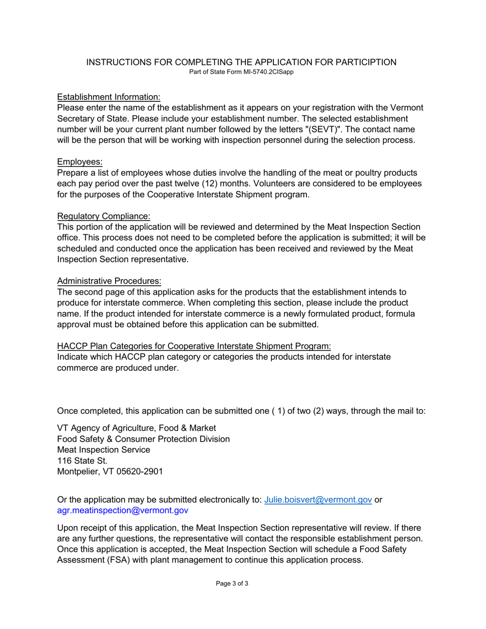 Form MI-5740.2CISAPP Application for Cooperative Interstate Shipment Program - Vermont, Page 3