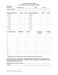 Document preview: Travel Request Form & Passenger Manifest - Virginia