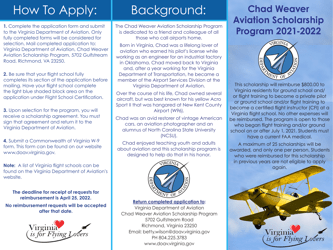 Scholarship Application - Chad Weaver Aviation Scholarship Program - Virginia