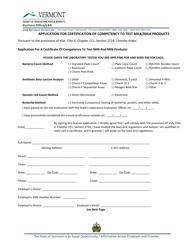Application for Certification of Competency to Test Milk/Milk Products - Vermont