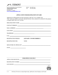 Application for Registration of Fairs - Vermont