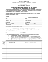 Application for Registration of Plant Amendments, Plant Bio Stimulants and Soil Amendments - Vermont