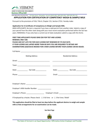 Application for Certification of Competency Weigh &amp; Sample Milk - Vermont