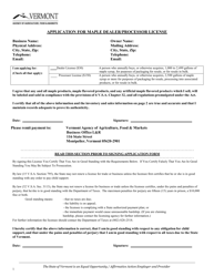 Application for Maple Dealer/Processor License - Vermont