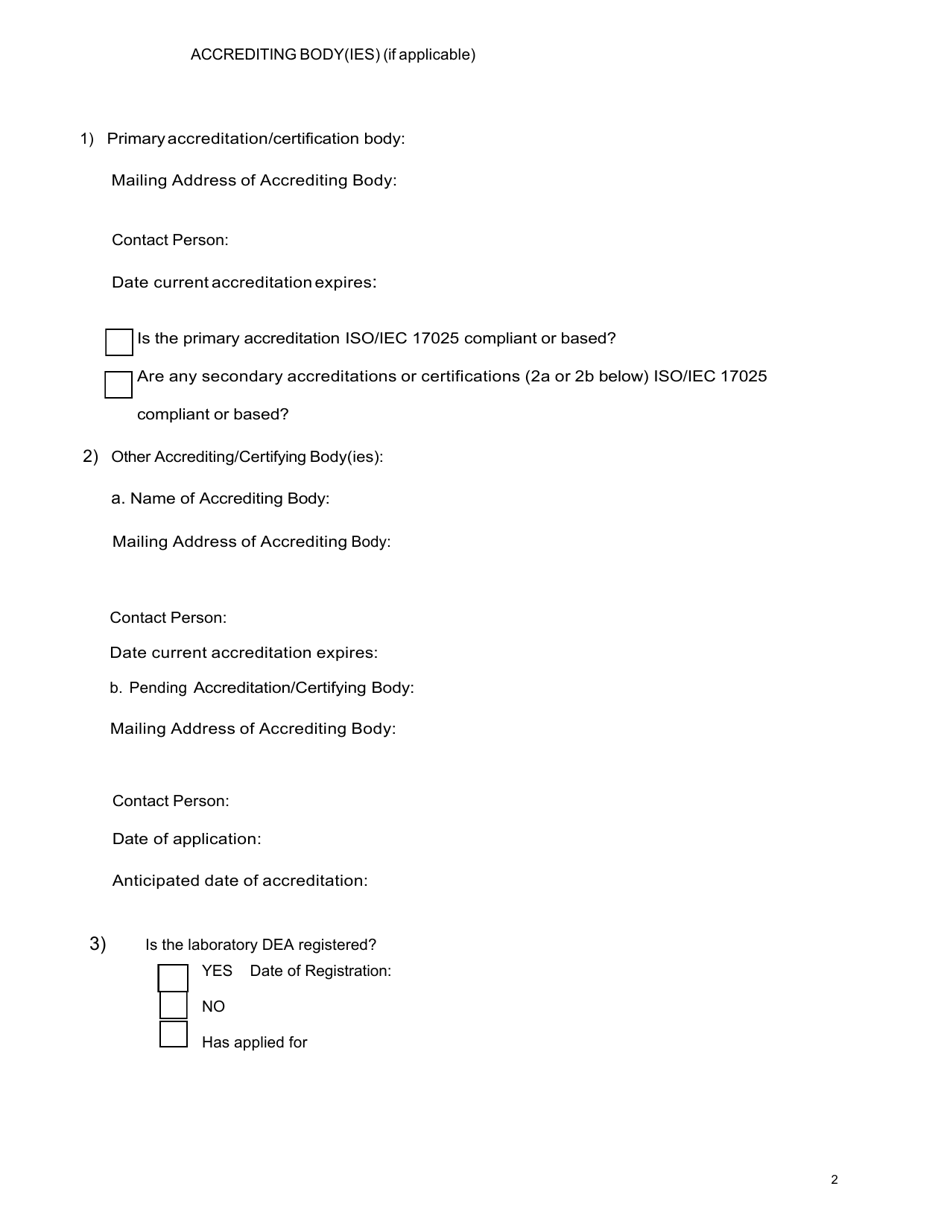 Application for Laboratory Certification - Cannabis Quality Control Program - Vermont, Page 2