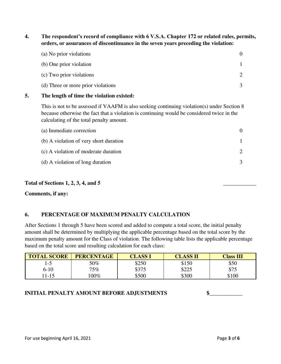 Administrative Penalty Form - Vermont, Page 3