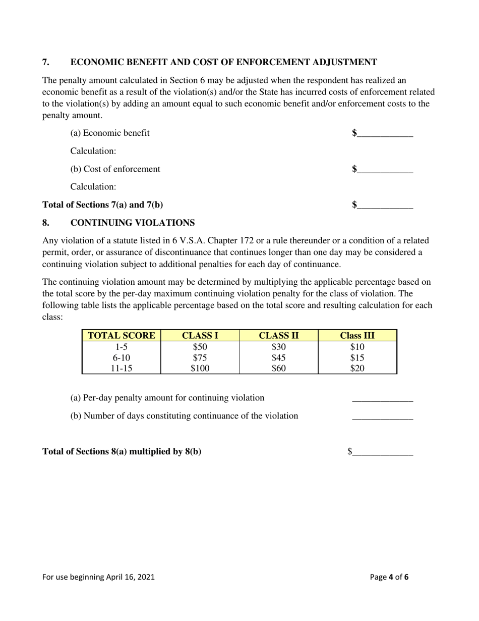 Administrative Penalty Form - Vermont, Page 4