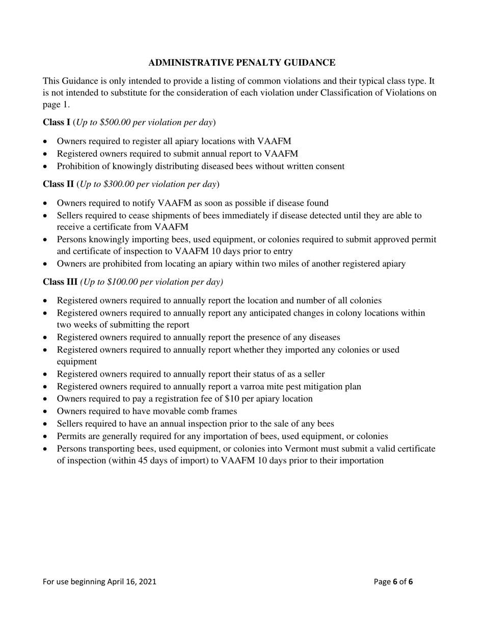 Administrative Penalty Form - Vermont, Page 6