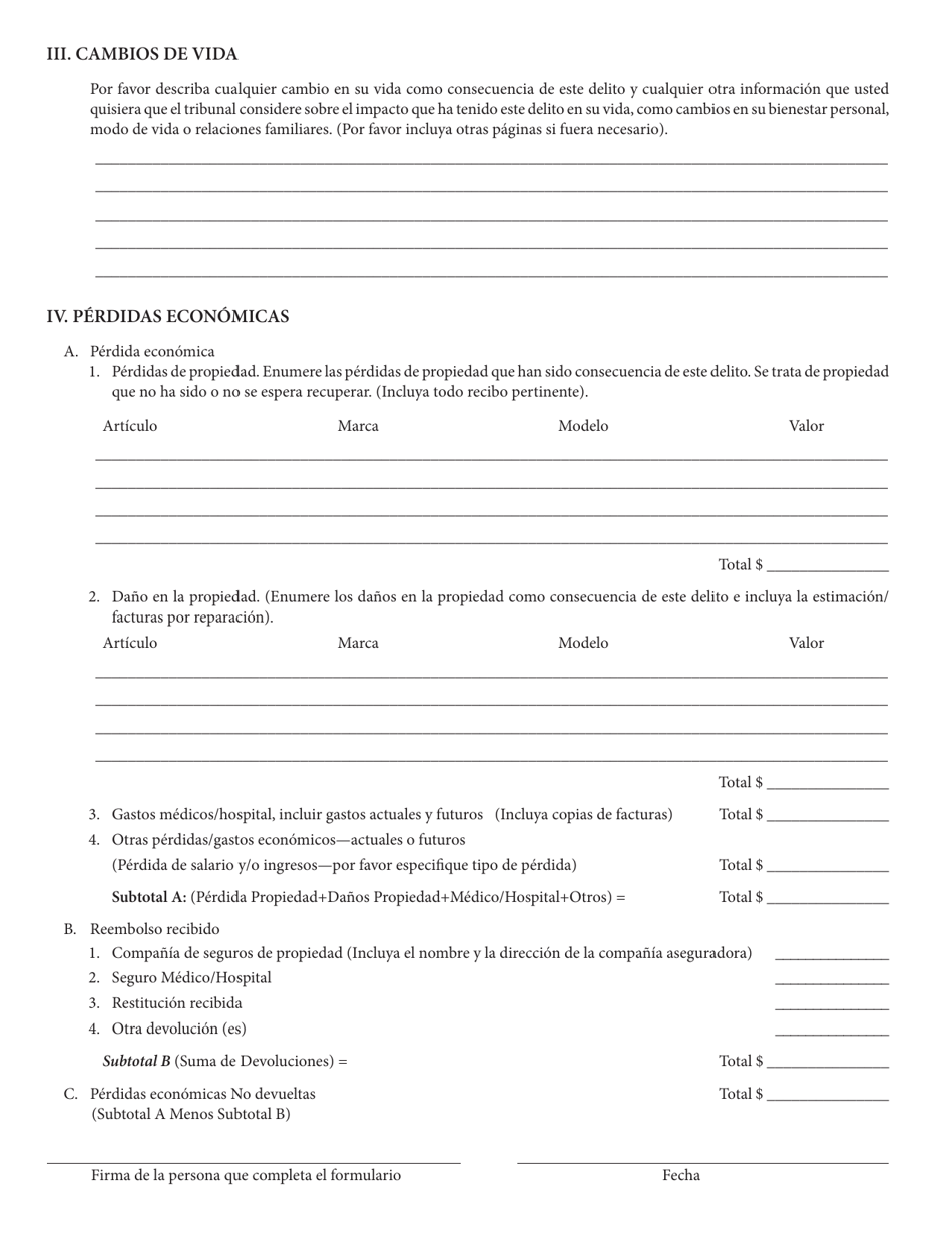 Declaracion De Impacto De La Victima - Virginia (Spanish), Page 4