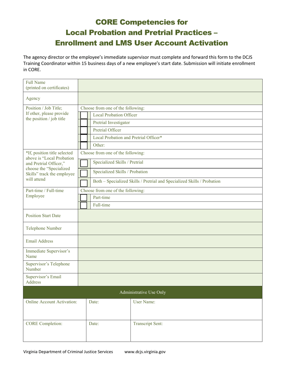 Enrollment and Lms User Account Activation - Core Competencies for Local Probation and Pretrial Practices - Virginia, Page 1