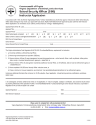 Document preview: School Security Officer (Sso) Instructor Application - Virginia