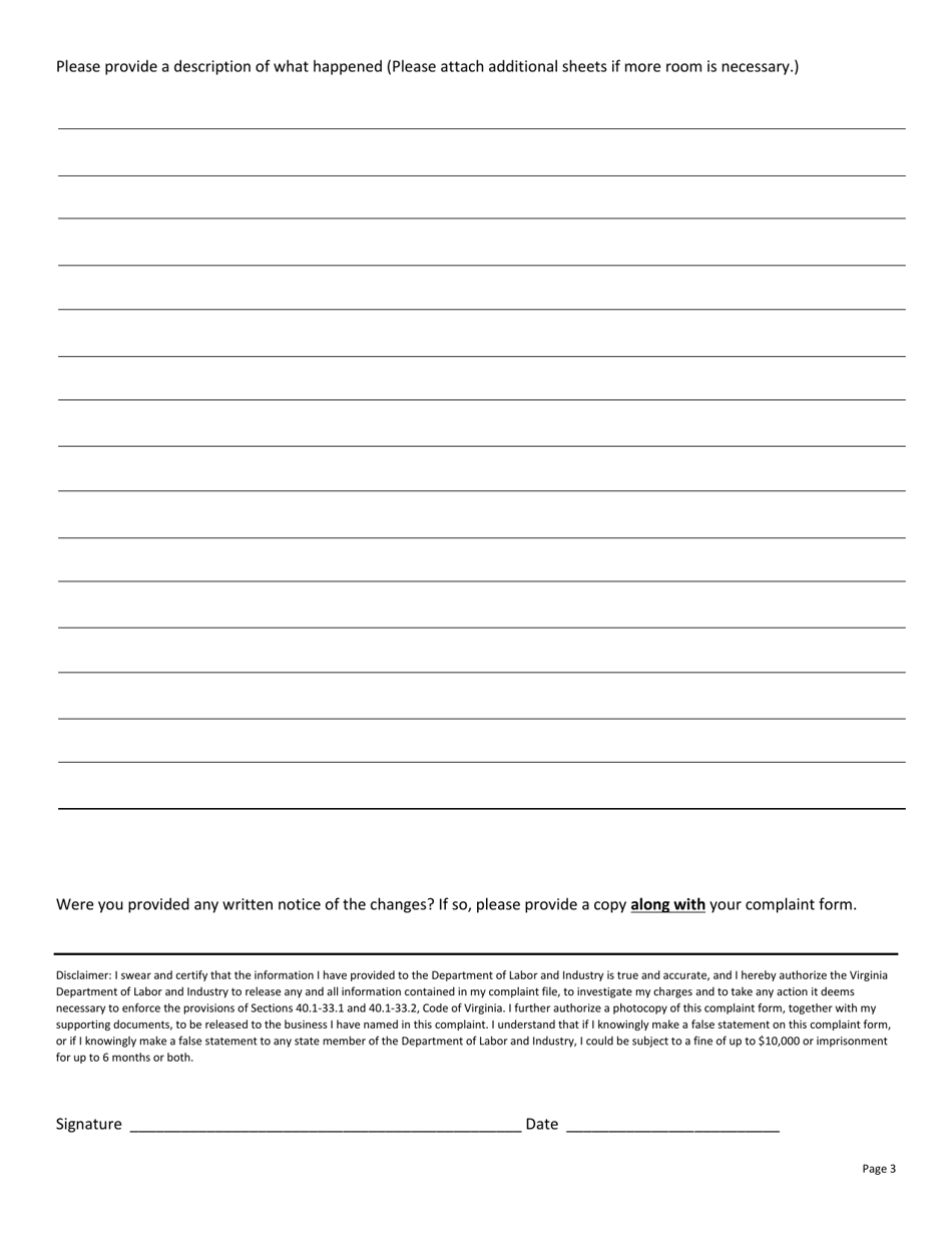 Form POWR-1 Statement of Complaint Retaliation Form - Virginia, Page 4