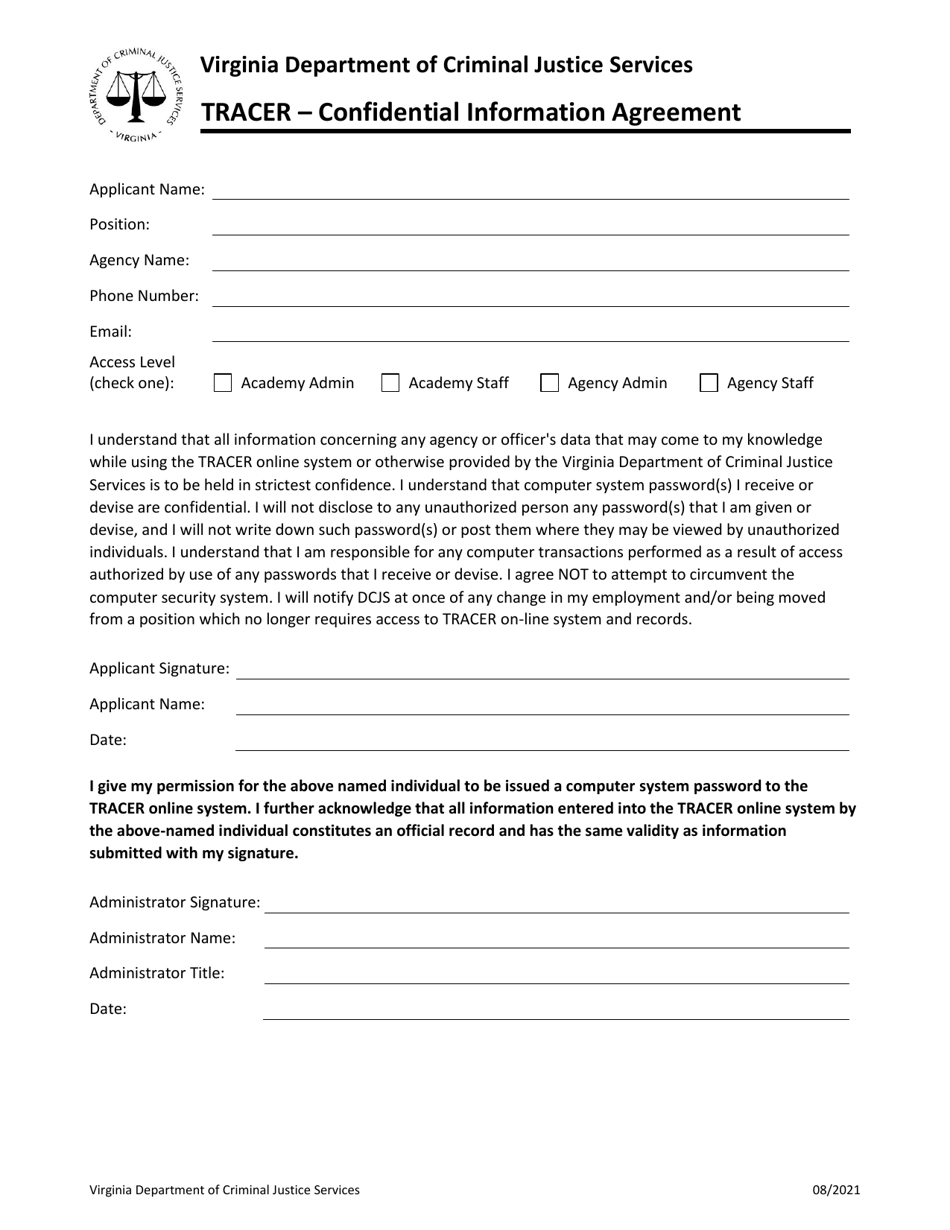 Tracer - Confidential Information Agreement - Virginia, Page 1