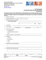 Document preview: Form A463-0214FHCRS Fair Housing Course Approval Application - Virginia