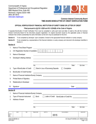 Document preview: Form A492-0515BOND Time-Share Bond/Letter of Credit Verification Form - Common Interest Community Board - Virginia