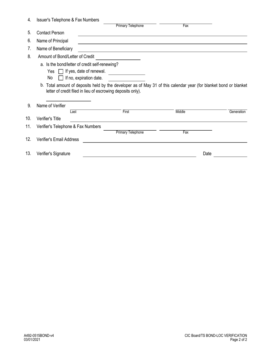 Form A492-0515BOND Time-Share Bond / Letter of Credit Verification Form - Common Interest Community Board - Virginia, Page 2