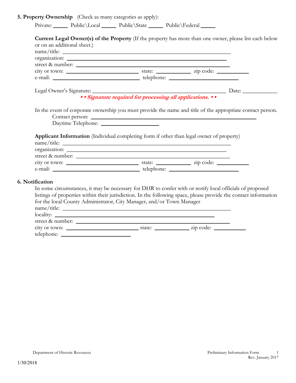 Preliminary Information Form (PIF) for Individual Properties - Virginia, Page 5