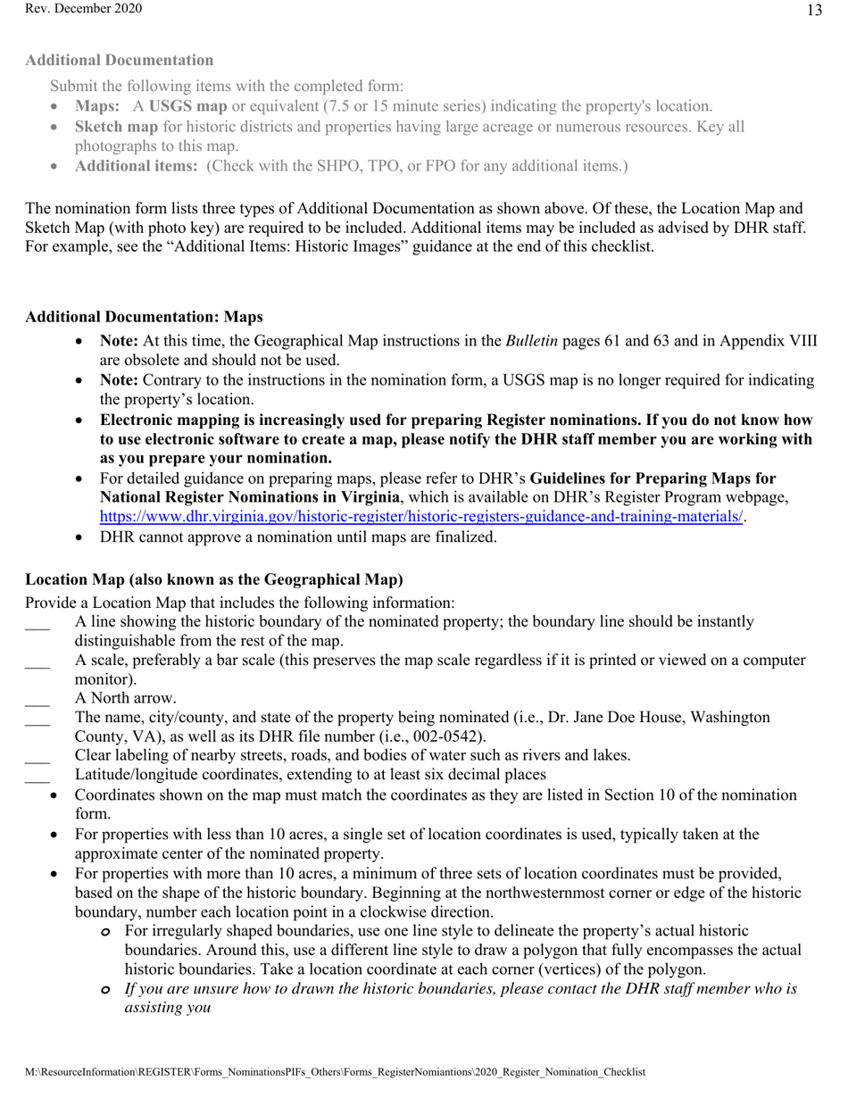 Historic Registers: Nomination Checklist - Virginia, Page 13