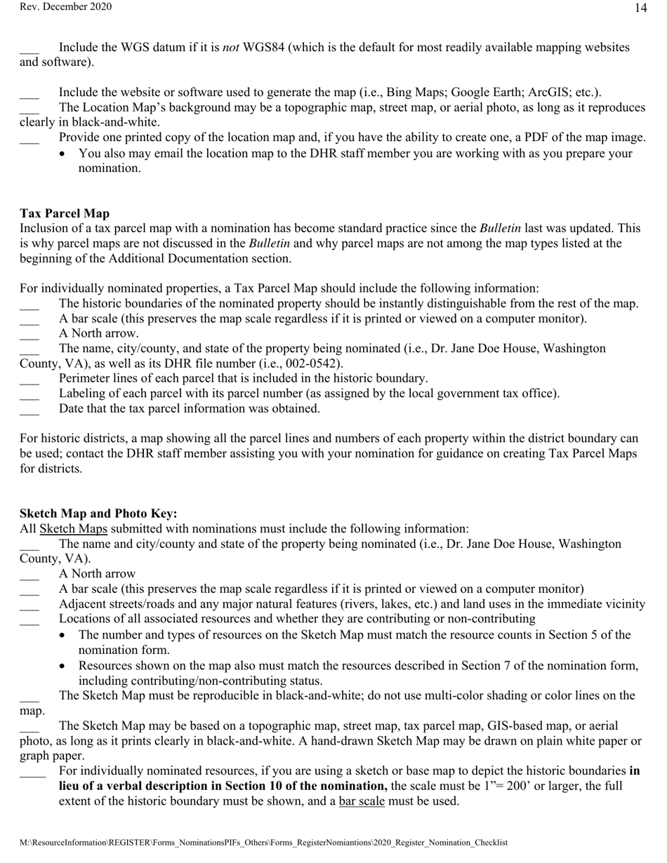Historic Registers: Nomination Checklist - Virginia, Page 14