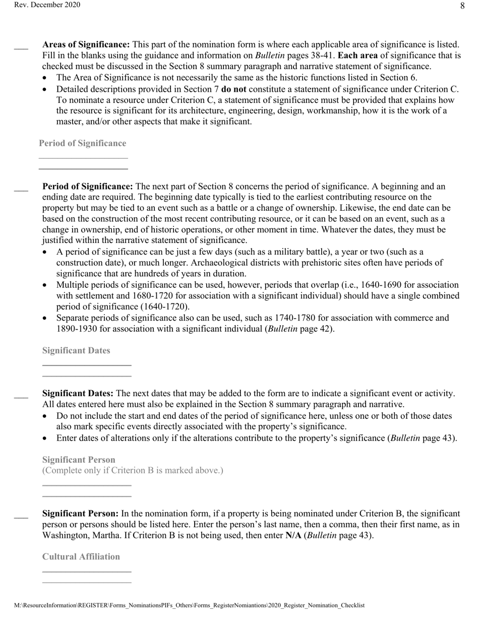 Historic Registers: Nomination Checklist - Virginia, Page 8