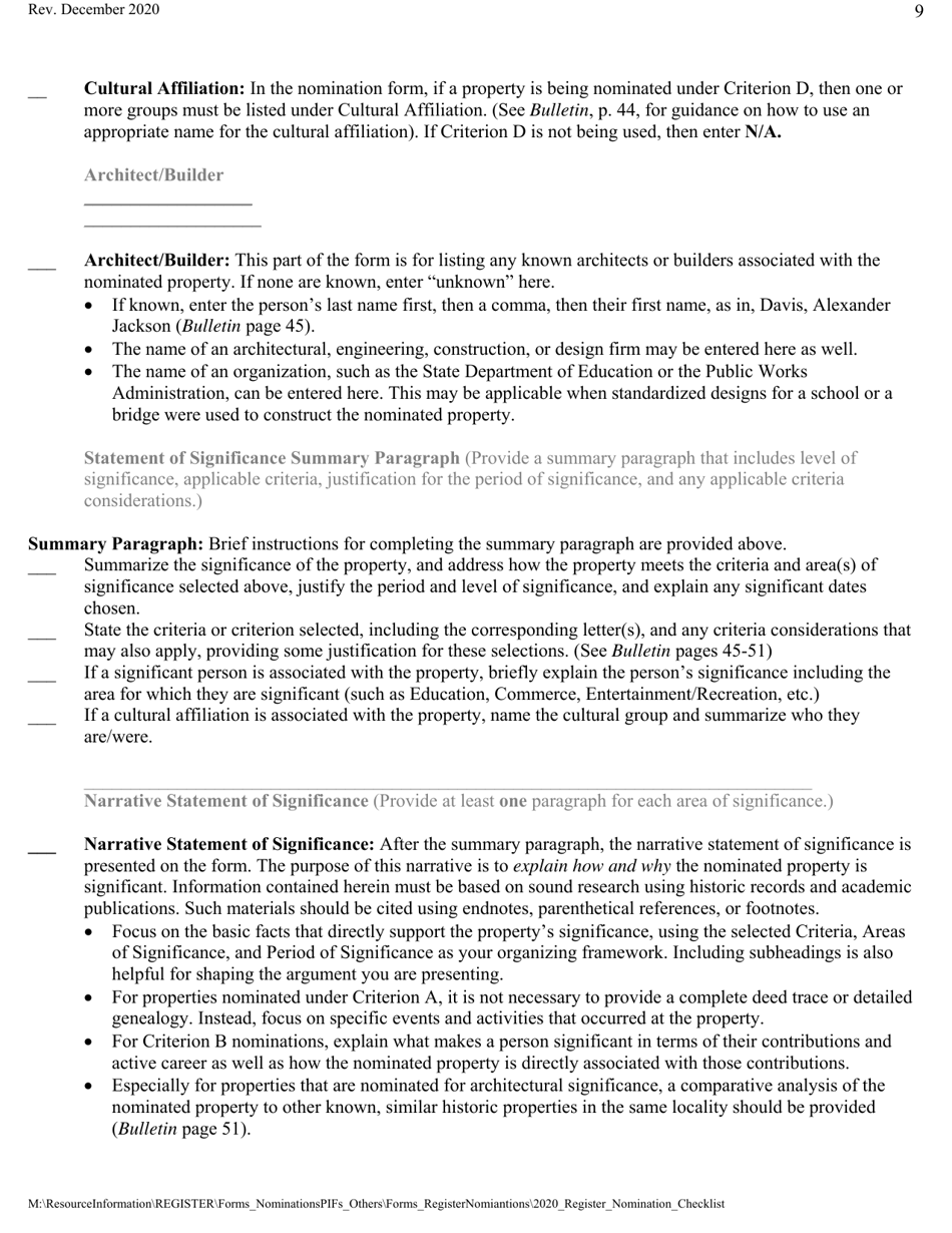 Historic Registers: Nomination Checklist - Virginia, Page 9