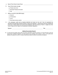 Form A463-0211FHSCHL Proprietary School Certification Application - Fair Housing Board - Virginia, Page 2