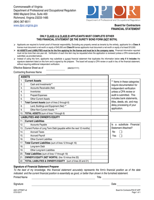 Form A501-27FINST  Printable Pdf