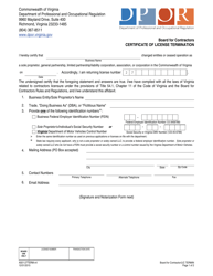 Document preview: Form A501-27TERM Certificate of License Termination - Virginia