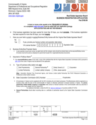 Document preview: Form A461-4008BUS Business Registration Application - Virginia